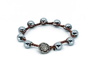 Hematite Stone Beaded Bracelet/Anklet w/ Antiqued finish metal Button