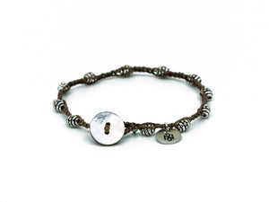 Silver-Plated Antiqued Beaded Bracelet/Anklet w/ shell button closure
