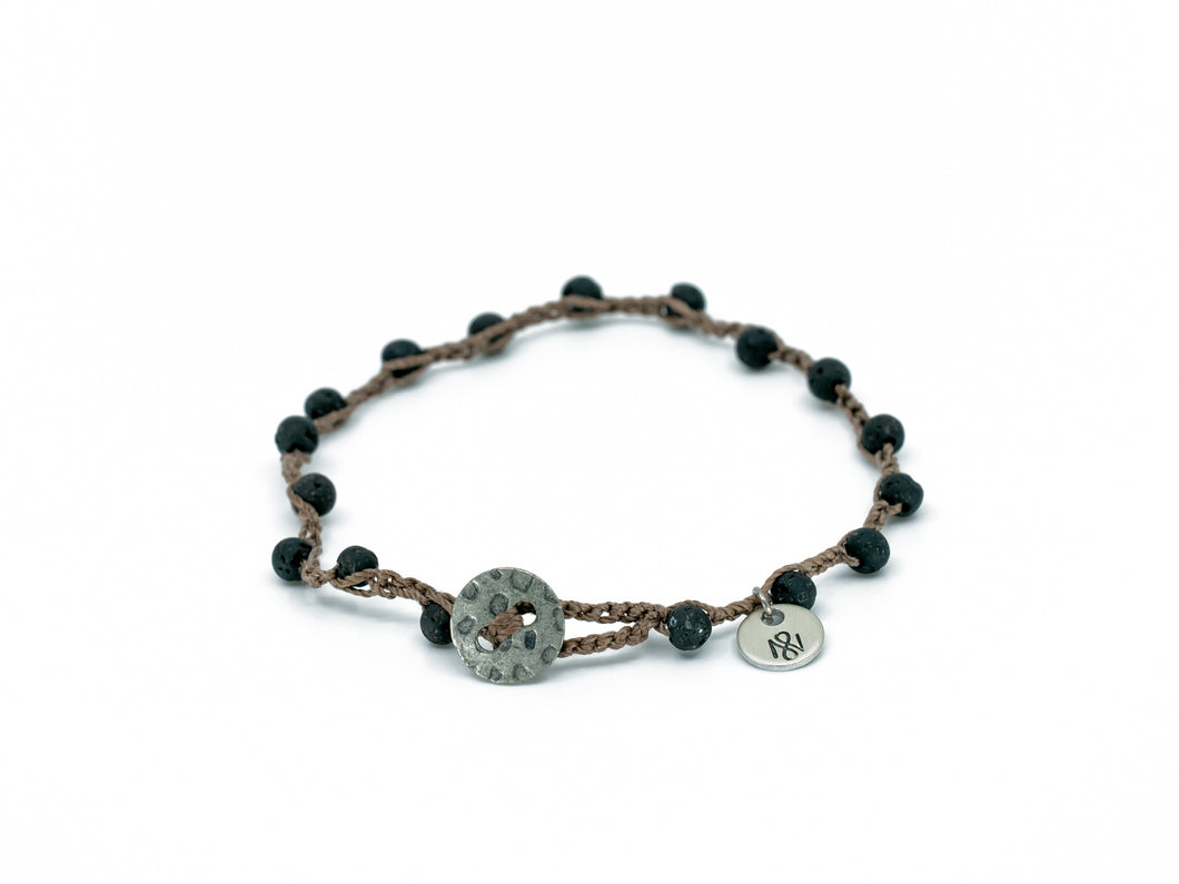 Black Lava Rock Beaded Bracelet/Anklet with Metal Button