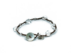 Clear Crystal Beaded Bracelet/Anklet with Shell Button