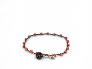 Coral Glass Beaded Bracelet/Anklet with a Button