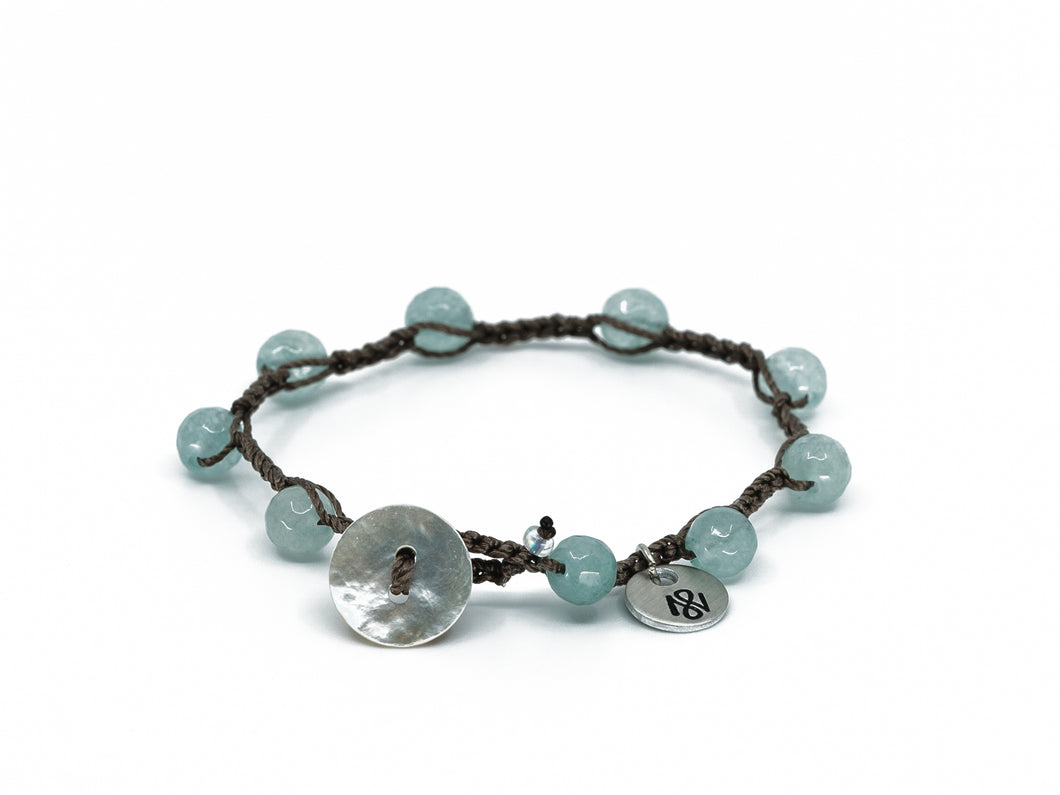 Blue Amazonite Stone Beaded Bracelet/Anklet w/ Shell Button