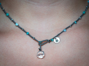 Aqua and Silver Mixed Beaded Necklace