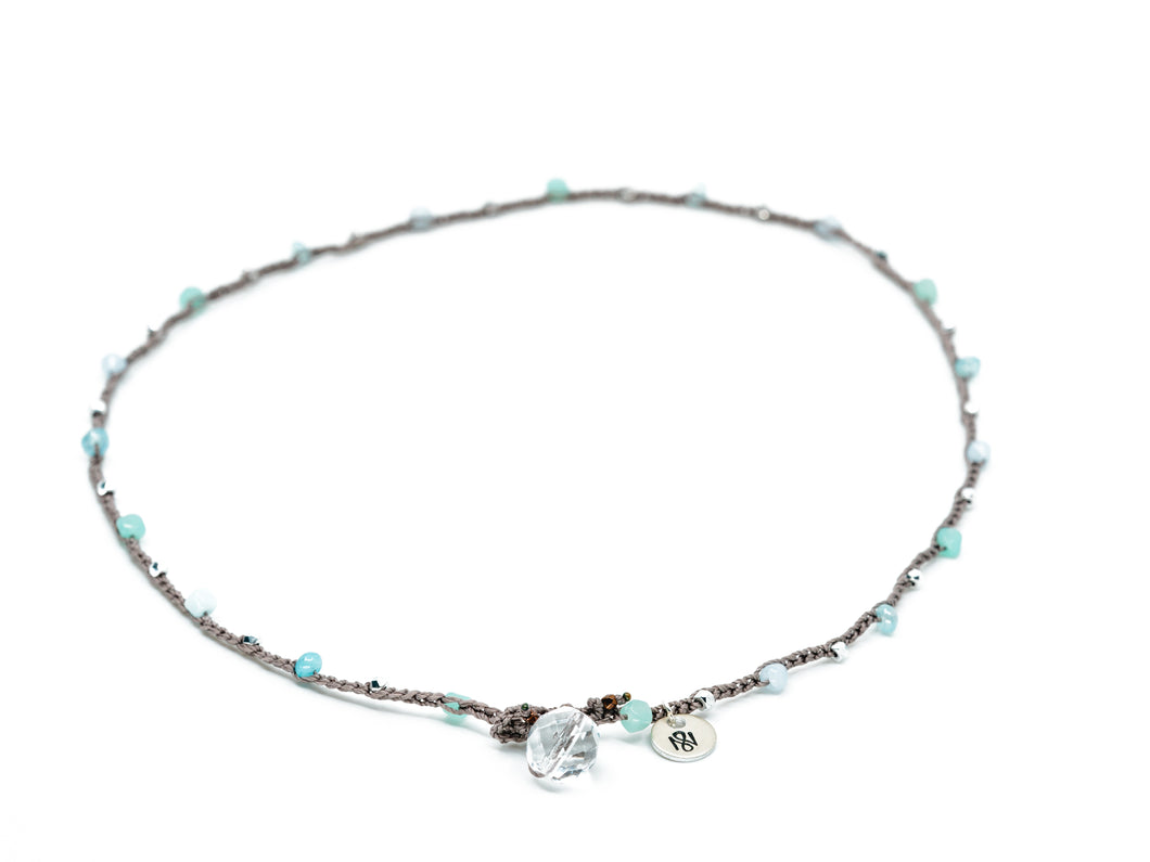 Aqua and Silver Mixed Beaded Necklace