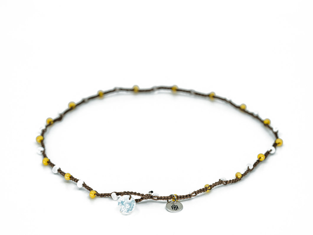 Yellow and White Glass Beaded Necklace